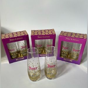 Set Of 8 Juicy Couture Stemless Flutes Wine Glasses Gold Pink 8 oz New in Box
